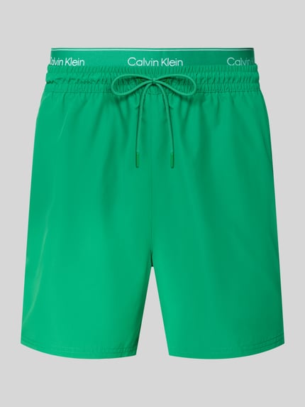 Produktfoto, Regular Fit Shorts mit integriertem Slip von Calvin Klein Underwear, zielony kolor, wyhaftowane logo, elastyczny pas z tunelem