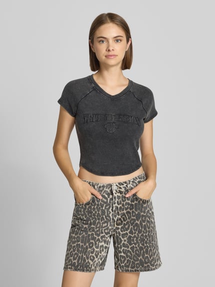 TRUE RELIGION Slim fit kort top van katoenmix model 'ribbed baby' Zwart - 4
