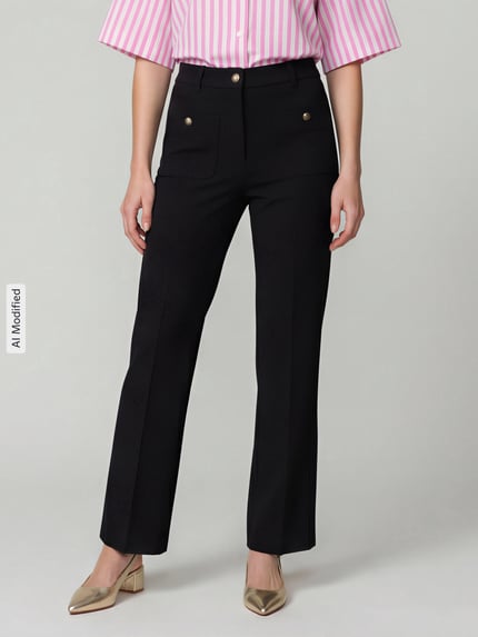Raffaello Rossi Regular fit barrel leg broek van viscosemix model 'Miley Buttons' Zwart - 4