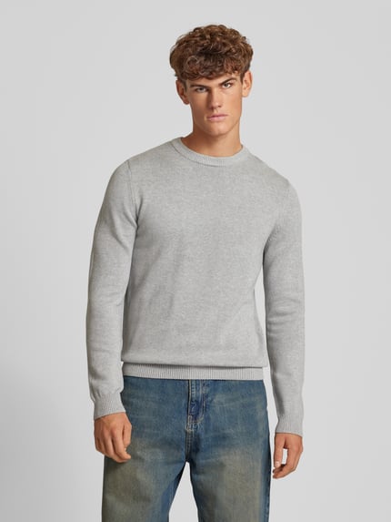 REVIEW Sweter z dzianiny z okrągłym dekoltem Jasnoszary melanż 4