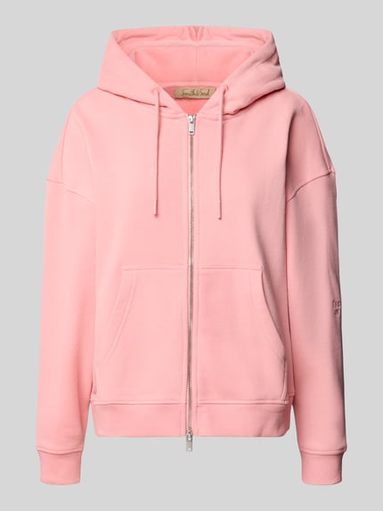 Produktfoto, Oversized Sweatjacke mit Kapuze von Smith and Soul in Rosa, Baumwoll-Mix, Reißverschluss, Tunnelzug, Eingrifftaschen, gerippte Abschlüsse