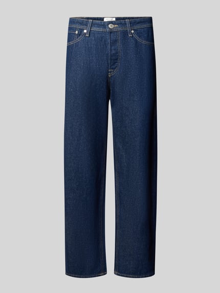 Produktfoto, Loose Fit Jeans im 5-Pocket-Design Modell 'EDDIE' von JACK & JONES aus reiner Baumwolle in Dunkelblau mit Label-Patch