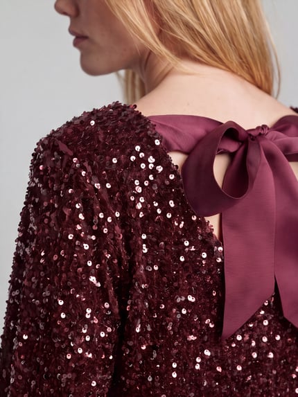PIECES Paillettenkleid mit Rückenausschnitt Modell 'PCKAMMY' Bordeaux 3