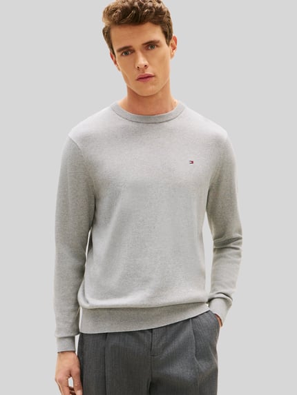 Tommy Hilfiger Sweter o kroju regular fit z mieszanki bawełny i kaszmiru Jasnoszary melanż 4