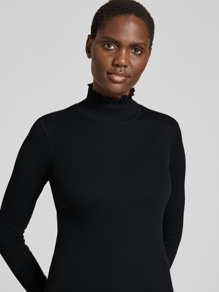 Marc Cain Slim fit shirt met lange mouwen met kraag met ruches Zwart - 3