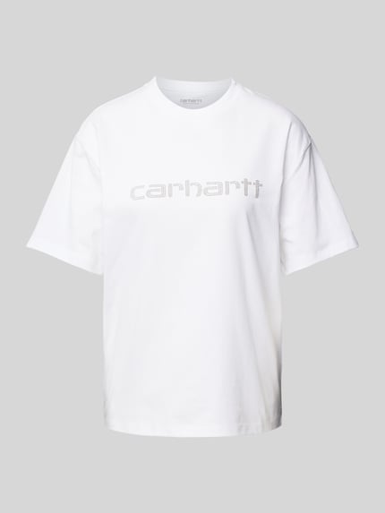 Carhartt Work In Progress T-shirt z obszyciem kamieniami stras model ‘Rivet’ Biały 2