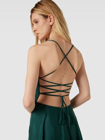 LUXUAR FASHION Avondjurk met spaghettibandjes Donkergroen - 3