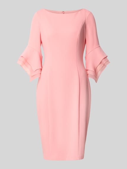 Produktfoto, Knielanges Cocktailkleid mit Rundhalsausschnitt von Adrianna Papell in Rosa, Material-Mix mit Stretch-Anteil, Gerader-Schnitt, glatte Struktur