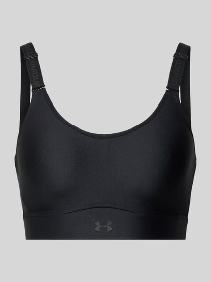 Productfoto, Regular Fit SportBH met logo-print model 'Infinity' van Under Armour, zwart, elastische materiaalmix, verstelbare schouderbanden