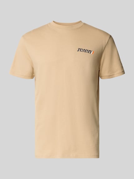 Productfoto, Regular Fit T-Shirt aus reiner Baumwolle van Tommy Jeans, unikleuren jersey van katoen, labelprint op de borst, ronde hals, korte mouw