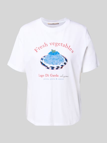Produktfoto, Regular Fit T-Shirt mit Logo-Print von Lanius, Damen T-Shirt aus Reine Baumwolle, weiß mit buntem Print, Rundhalsausschnitt