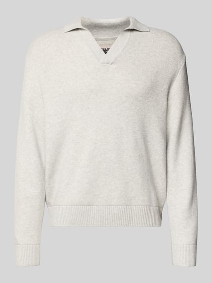 JACK & JONES Sweter z dzianiny z dekoltem w serek model ‘COVER’ Jasnoszary melanż 2