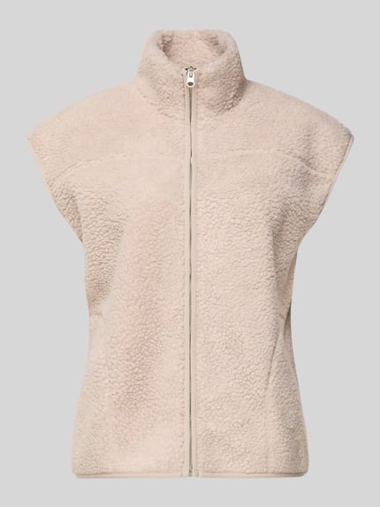 Productfoto, Regular Fit Weste in Teddyfell-look model 'SADIA' van Pieces, uni crème, opstaande kraag, rits, textuur, zijzakken, label stitching