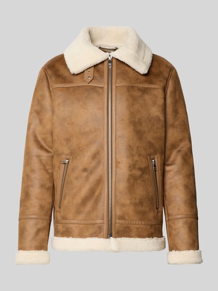 MCNEAL Regular Fit Jacke mit Kunstfellkragen in Leder-Optik Cognac 2