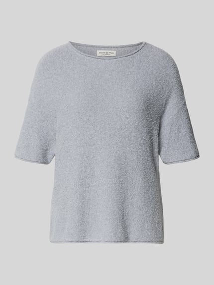 Productfoto, 'Boxy Fit Pullover aus Baumwoll-Mix-Frottee' van Marc O'Polo in effen lichtgrijs, rondhals, korte mouw, frotté textuur.