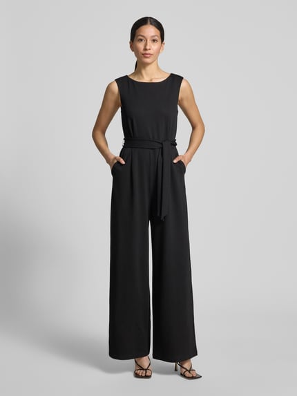 Jake*s Collection Jumpsuit aus Viskose-Mix mit Bindegürtel Black 4