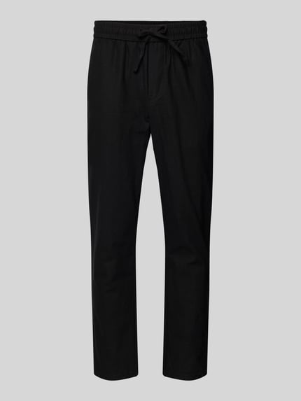 Productfoto, zwarte tapered heren broek van mix van katoen en linnen, tunnelkoord en elastische boord, steekzakken, model 'LINUS' van Only & Sons