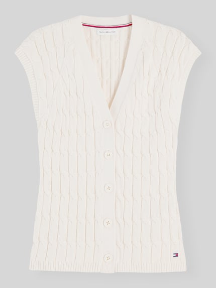 Tommy Hilfiger Regular Fit Strickweste aus reiner Baumwolle Ecru 2