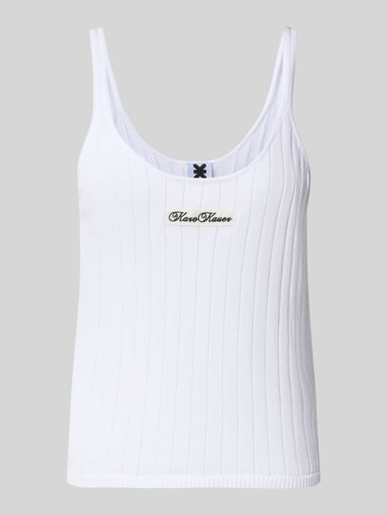 Karo Kauer Stricktop mit Label-Patch Weiss 2