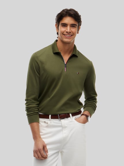 Tommy Hilfiger Regular Fit Poloshirt aus reiner Baumwolle Modell 'LIQUID' Oliv 4