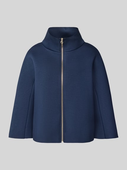 Produktfoto, Jacke aus Viskose-Mix mit Stehkragen von Rinascimento in Dunkelblau, lockere Passform, sichtbarer Reißverschluss, glatte Textur.