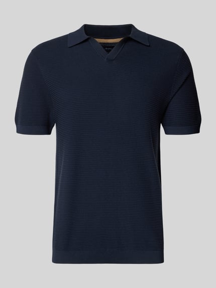 Produktfoto, donkerblauw gebreid shirt met polokraag en V-hals van puur katoen, regular fit, Strickshirt mit Polokragen und V-Ausschnitt van Christian Berg Men
