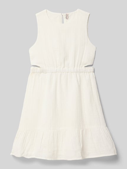 Produktfoto, Tailliertes Damen Freizeitkleid aus reiner Baumwolle Modell 'LUCY' von Only, Optik: Unifarben, Mini-Länge, gepunktet, Popeline-Textur, Rundhals, ohne Ärmel, blickdichter Unterrock, Cut-Outs