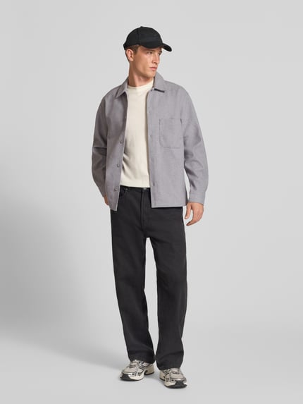 JACK & JONES koszula o kroju regular fit w koszulowym stylu z kołnierzykiem typu kent model 'REGENT' Jasnoszary melanż 1