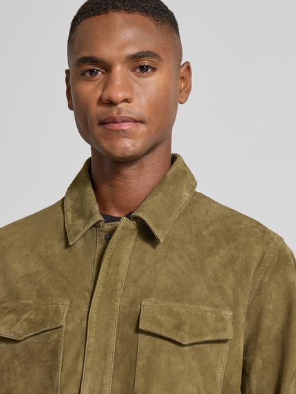 Profuomo Kurtka koszulowa z naturalnej koziej skóry o kroju slim fit model ‘Overshirt‘ Zielony 3