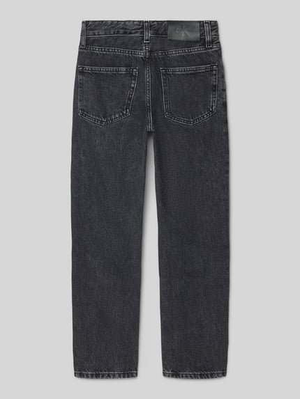Produktfoto, Jeans mit 5-Pocket-Design von Calvin Klein Jeans aus reiner Baumwolle, gerader Schnitt, dunkle Waschung, Label-Detail am Bund