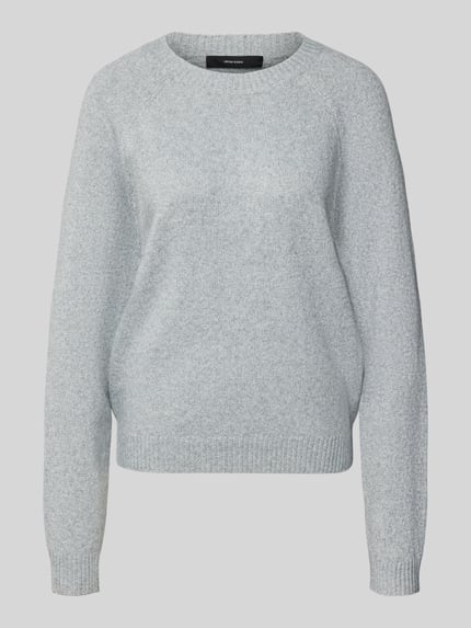 Produktfoto, Pullover mit Raglanärmeln von VERO MODA in Hellgrau, unifarben, Feinstrick, Strukturmuster, Rundhals, gerippte Abschlüsse