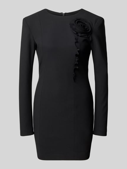 Produktfoto, Slim Fit mini-jurk met bloemen garnering, elastische materiaalmix, ronde hals, met lange mouwen, 'Slim Fit Minikleid mit floralem Besatz' van ROTATE, totale lengte maat 36: 84 cm, borstwijdte 35 cm, mouwlengte 63 cm