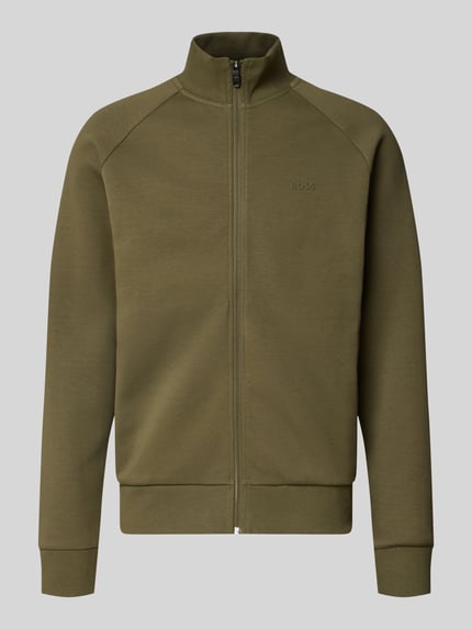 Produktfoto, Sweatjacke mit Logo-Prägung von BOSS Green, unifarben, Stehkragen, długi rękaw, zamek błyskawiczny, logo wytłaczane
