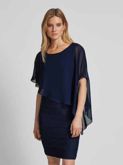 SWING Cocktailjurk met glittereffect en chiffon Marineblauw - 4