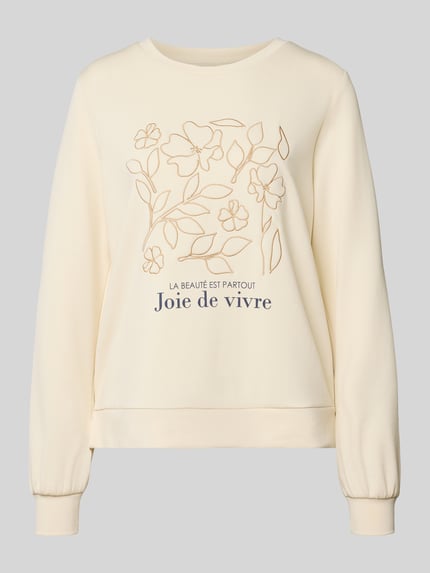Produktfoto, Bluza z mieszanki materiałów z domieszką modalu, luźny krój, prążkowane wykończenia, okrągły dekolt, nadruk z logo, Model 'BANU' od Soyaconcept