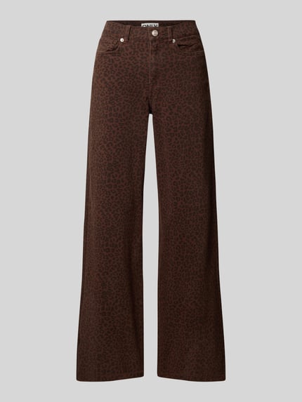 Produktfoto, braune High Waist Weite Hose aus Baumwoll-Mix Modell 'MADISON' von ONLY mit dezentem Animalprint, Damen Weite Hose von ONLY