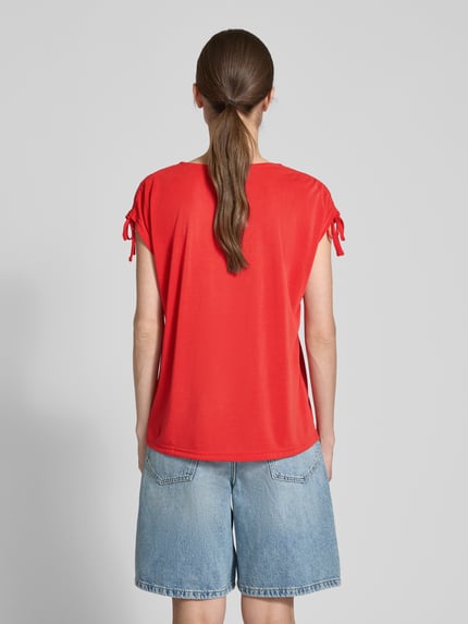 b.young T-shirt z prążkowanym dekoltem w serek model ‘PERL’ Czerwony 5