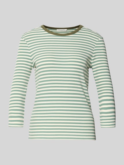 Produktfoto, T-Shirt mit Streifenmuster und 3/4-Arm von Christian Berg Woman, grün-weiß gestreift, Slim Fit, Rundhalsausschnitt, Baumwoll-Mix
