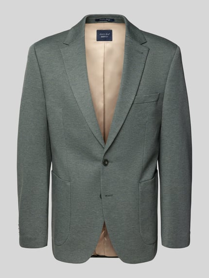 Produktfoto, Regular Fit 2-Knopf-Sakko mit Reverskragen van Christian Berg Men in groen, gemengd materiaal met viscose, zichtbaar borstzak en steekzakken.