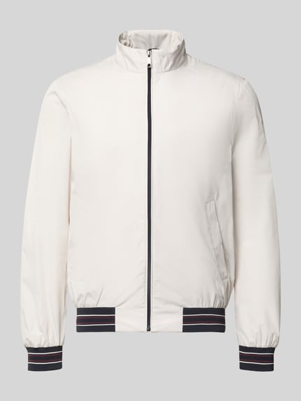 Produktfoto, Blouson mit Stehkragen und Reißverschluss van Geox in regular fit, steekzakken, wit met zwarte accenten, gladde structuur