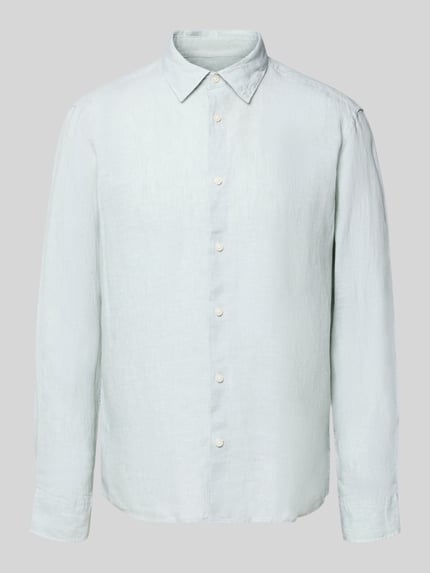 Produktfoto, Regular Fit Freizeithemd aus reinem Leinen Modell 'REGKYLIAN' von SELECTED HOMME, Optik: Unifarben, Flammgarn-Textur, Kentkragen, durchgehende Knopfleiste, Label-Patch, Langarm, Sportmanschette, Materialverarbeitung: reiner Leinen.