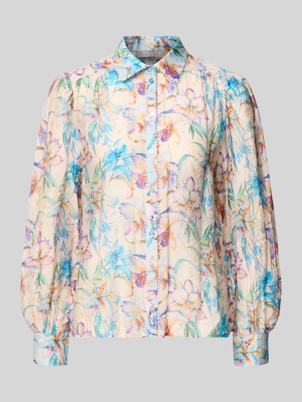 Produktfoto, Regular Fit Bluse aus Viskose-Mix mit floralem Muster von Christian Berg Woman Selection, mieszanka wiskozy, krój regular fit, kwiatowy wzór, kołnierzyk koszulowy, listwa guzikowa, długość tyłu w rozmiarze 36: 62 cm, długość rękawów w rozmiarze 36: 66 cm