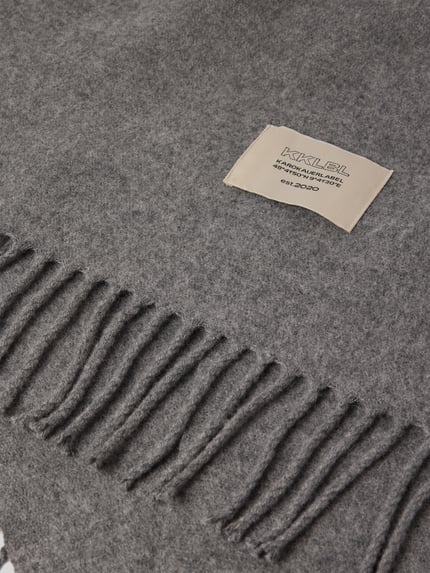 Karo Kauer Schal mit Label-Patch aus Wolle Dunkelgrau Melange 2