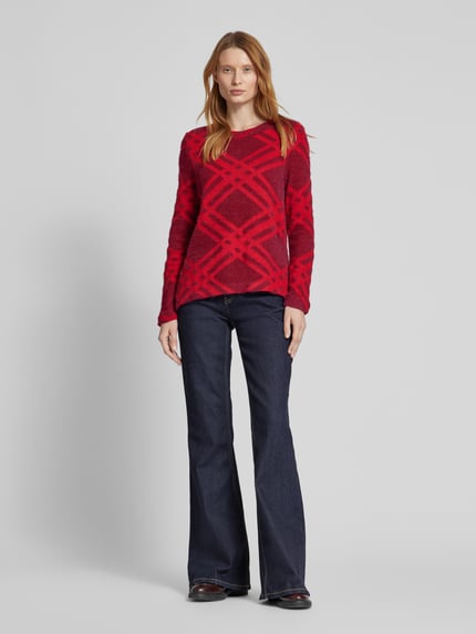 Street One Sweter z dzianiny z prążkowanym, okrągłym dekoltem Ciemnoczerwony 1