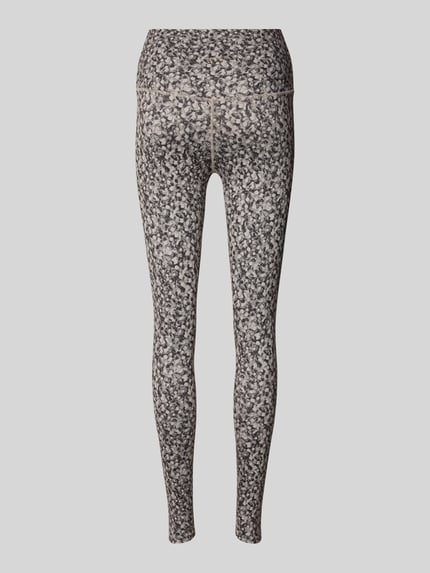 Produktfoto, High Rise Freesoft Leggings mit Logo-Print von VARLEY, mieszanka materiałów z domieszką stretchu, krój slim fit, wysoki stan, tylni logo-print, elastyczny pas, szaro-czarny wzór, tekstura melanżowa