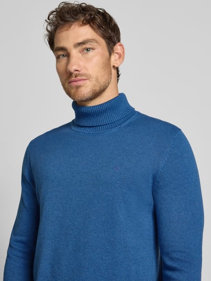 Christian Berg Men Sweter o kroju slim fit z mieszanki bawełny i wełny Jeansowy niebieski melanż 3