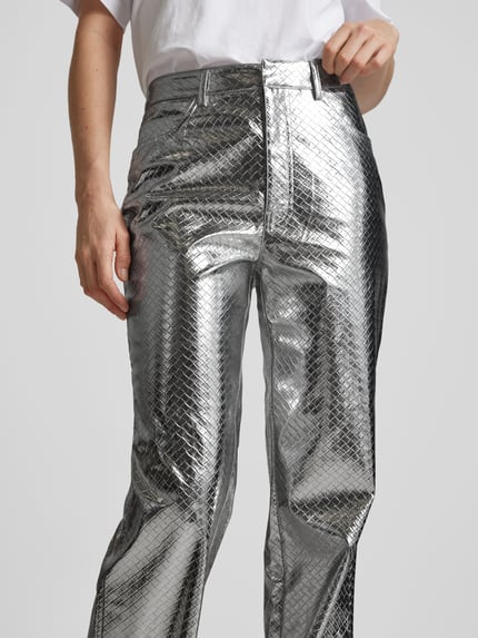 ROTATE Flared broek van imitatieleer met 5-pocketmodel Zilver - 3