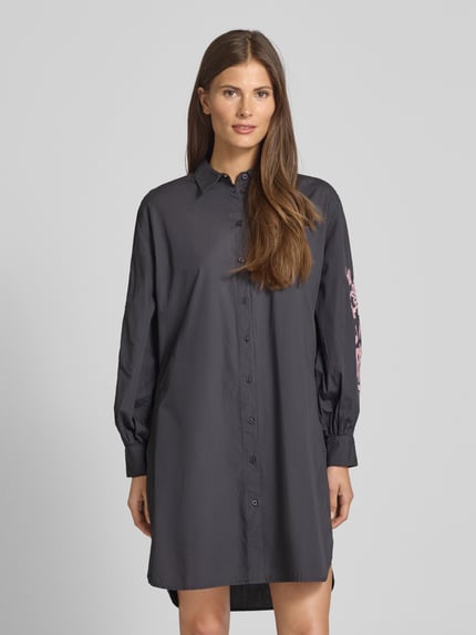 Jake*s Casual Knielange overhemdjurk met stitchings Donkergrijs - 4