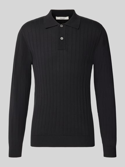 Produktfoto, schwarze, fein gerippte koszulka polo Regular Fit aus reiner bawełna Modell 'TORINO' von Selected, Herren Poloshirt