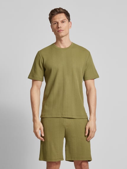 BOSS T-shirt z prążkowanym okrągłym dekoltem Oliwkowy 4